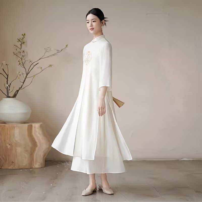Robe de style chinois pour femmes, nouvelle collection d'été, broderie classique, longue robe élégante, col montant, robe Cheongsam