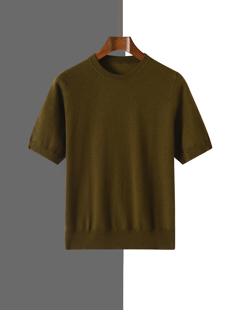 T-shirt en soie et laine mélangées pour homme, nouvelle collection été, manches courtes, confortable, respirant, tricoté, décontracté, fin, hauts pour homme