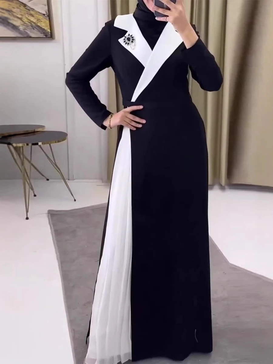Robe musulmane à revers pour femmes, robe longue de soirée, robe Abaya, robe marocaine, caftan de Dubaï, Islam, Educatif, Ramadan Jalabiya, 2025