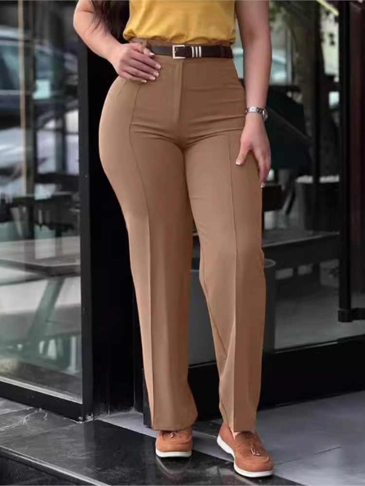 Pantalon femme printemps automne taille haute jambe droite pantalon de travail nouvelle mode solide pantalons longs coupe ajustée pantalon élégant femme