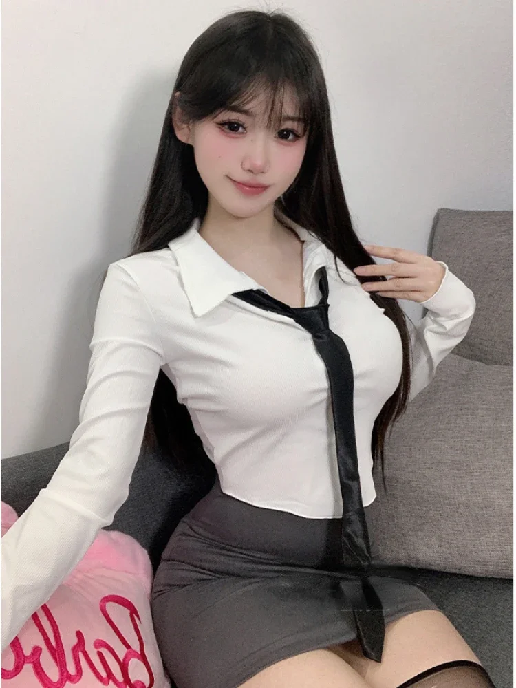 Uniforme Sexy, Costume de Cosplay de secrétaire, chemise blanche, ensemble Mini jupe pour femmes, tenues d'équipe OL, vêtements de nuit, sous-vêtements, Lingerie