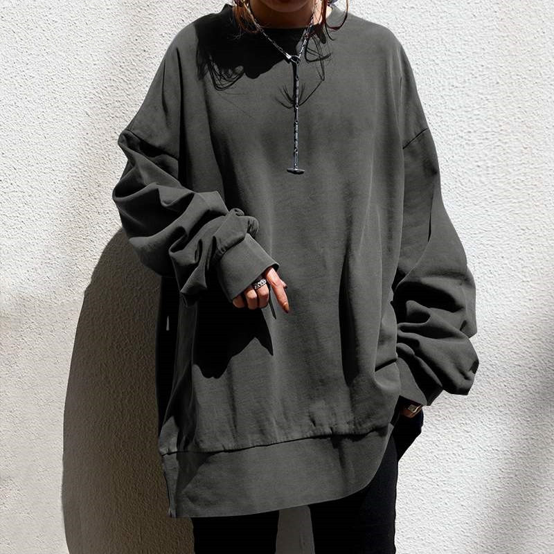 Sweat-shirt femmes automne hiver haut sportif col rond manches longues couleur unie ample 2025 femme vêtements de sport décontractés Tops basiques