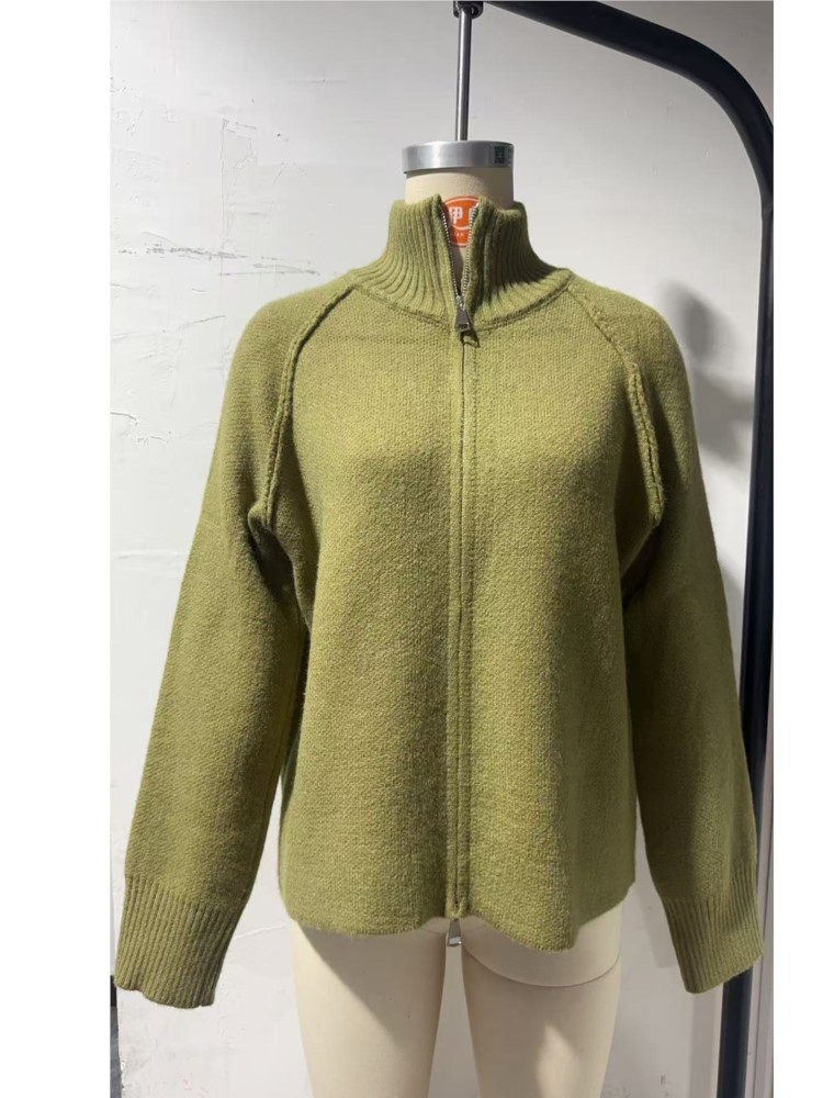 Veste pull pour femme, couleur unie, col montant, fermeture éclair, cardigan tricoté, style ample et simple, polyvalent et élégant