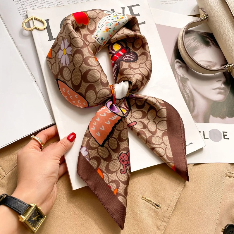 Écharpe carrée en satin de soie de luxe pour femme, imprimé floral élégant, foulard multifonction, bandeau pour cheveux, ruban pour sac, hijab