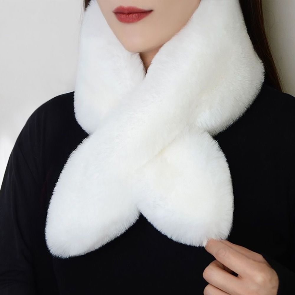 Écharpe à col croisé épaisse pour femme, fausse fourrure de lapin, écharpes en peluche, châle élégant, foulard de la présidence, cache-cou rond, document solide, chaud, hiver