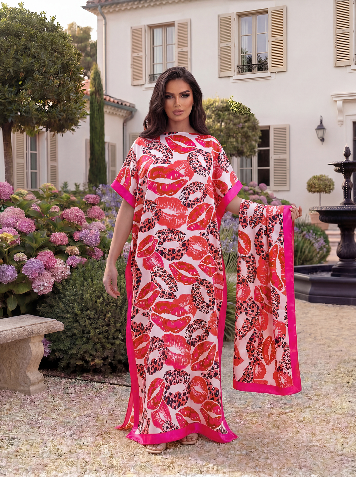 Abaya à imprimé floral de Dubaï avec foulard, kaftan maxi ample à col bateau et manches chauve-souris pour femmes musulmanes africaines