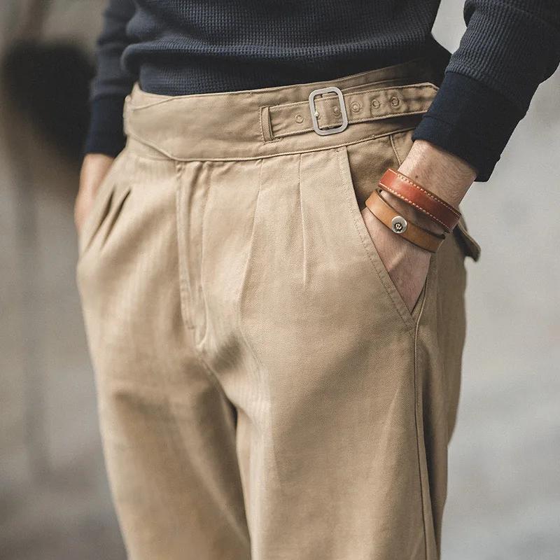 Maden Vintage kaki Gurkha pantalon réglable taille haute décontractée Cargo pantalon de travail classique pantalon droit hommes printemps et automne