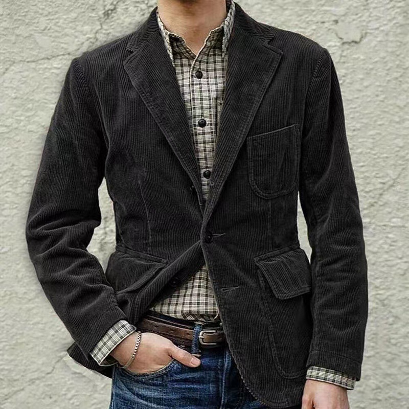 Nouveaux vêtements d'automne pour hommes. Costume en velours côtelé de couleur unie. Veste décontractée à col de costume décontracté à la mode pour hommes européens et américains.