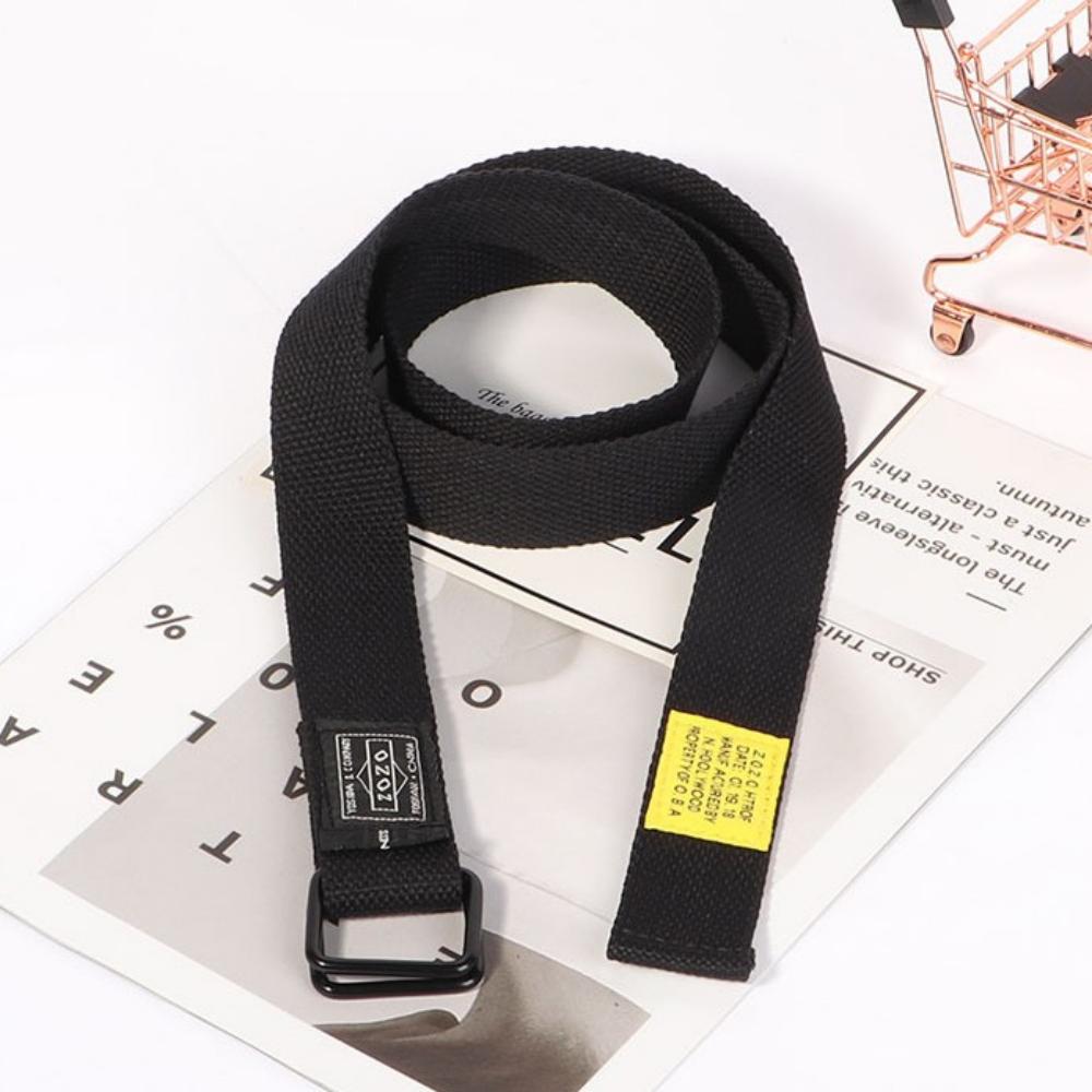 Ceinture en toile tendance pour pantalon cargo, ceinture unisexe en jean style hip-hop avec boucle à double anneau, ceinture à longueur extensible
