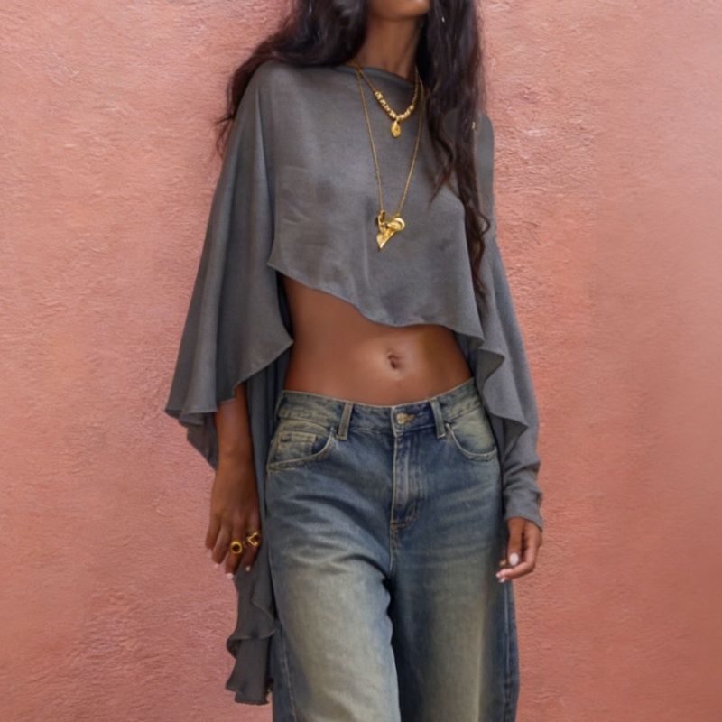Capes en mousseline de soie pour femmes, châles en maille transparente, enveloppes asymétriques à volants, poncho fluide pour vêtements de soirée