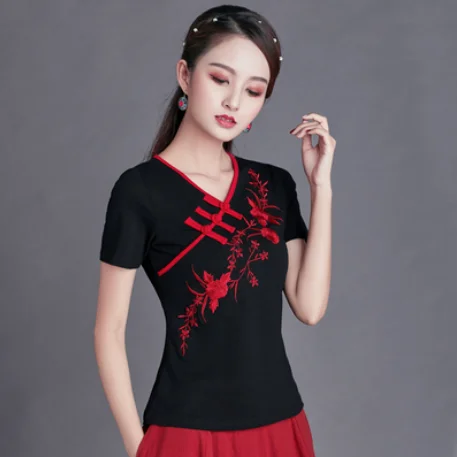 Économie brodés de style ethnique pour femmes, chemises élégantes, vêtements vintage, mode décontractée, vêtements d'été, Y2K