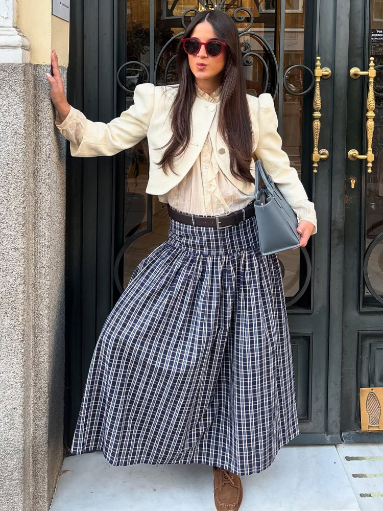 HH femme mode rue Style jupe femmes mode ceinturée Plaid jupe Midi fermeture éclair décontracté jupe longue taille haute Chic jupe plissée