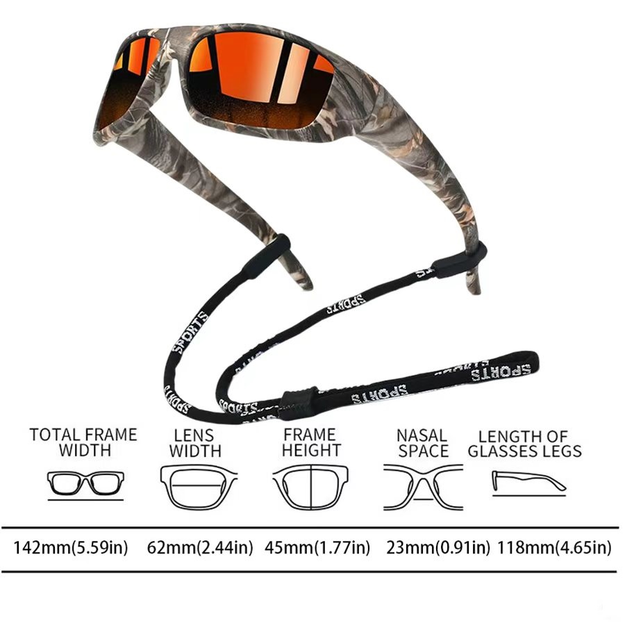 Lunettes de soleil camouflage classiques pour hommes et femmes, idéales pour la conduite, la pêche, le cyclisme, avec chaîne, pour la course à pied, sport, style vintage.