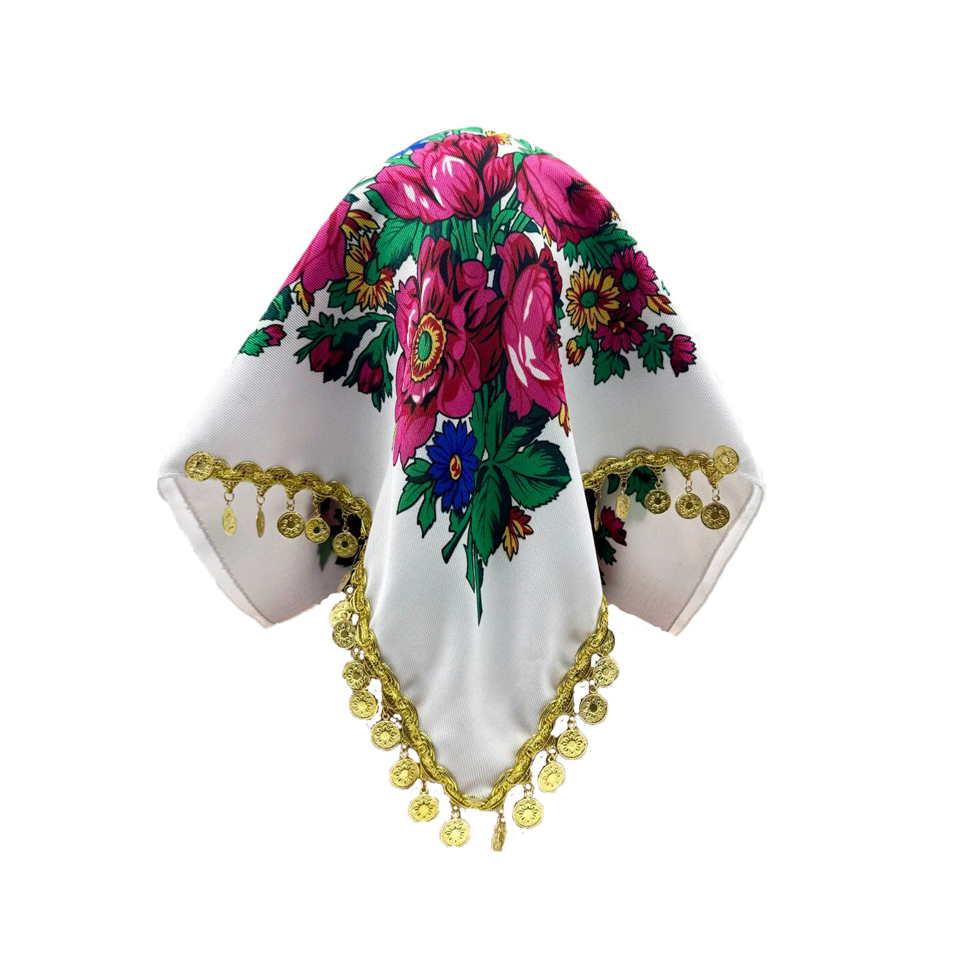 Écharpe carrée russe dorée scintillante à pompons pour femme, foulard de luxe à imprimé floral, bandana, pareo, bandeau pour femme, foulards et couvre-chefs féminins