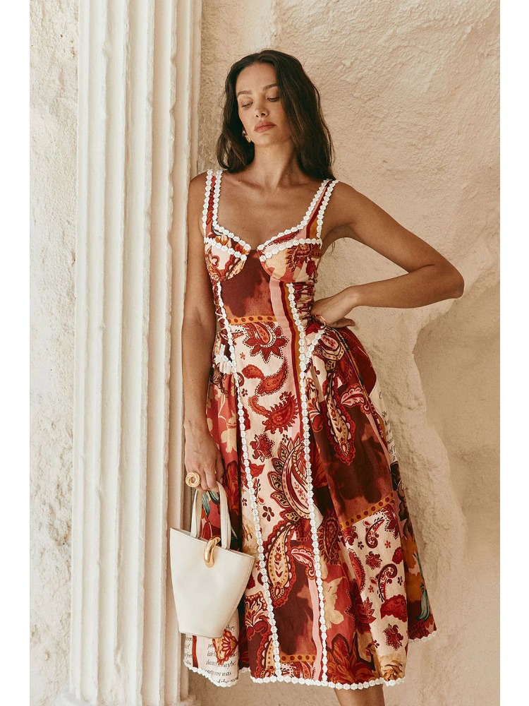 Nouvelle Robe Longue Élégante pour Femme, Modèle Été 2026, avec Bretelles Imprimées, Style Soirée, Coupe Trapèze Sexy