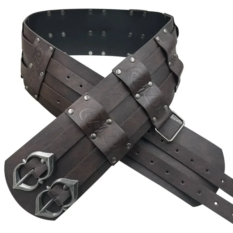 Ceinture en cuir à double largeur pour hommes, ceinture de taille gladiateur celtique Vibasin, accessoire de la Renaissance médiévale, costume de construction large