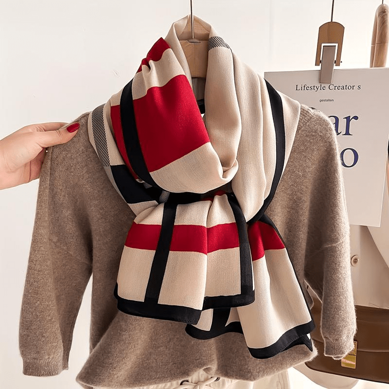 [Sciarpa douce] écharpe rayée bloc de couleur chaude douce 1 pièce châle châle décontracté pour femme châle d'extérieur