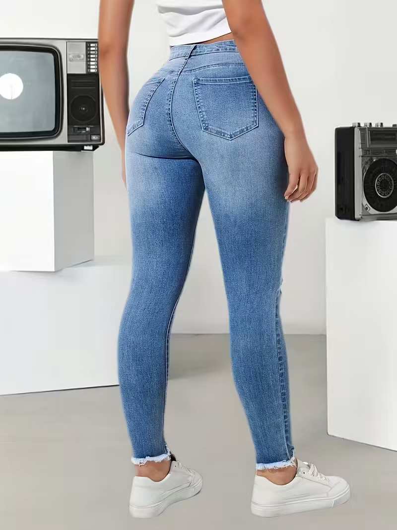 Jeans et pantalons pour femmes, taille haute, déchirés, extensibles, coupe slim, longueur cheville, style européen tendance, confortables
