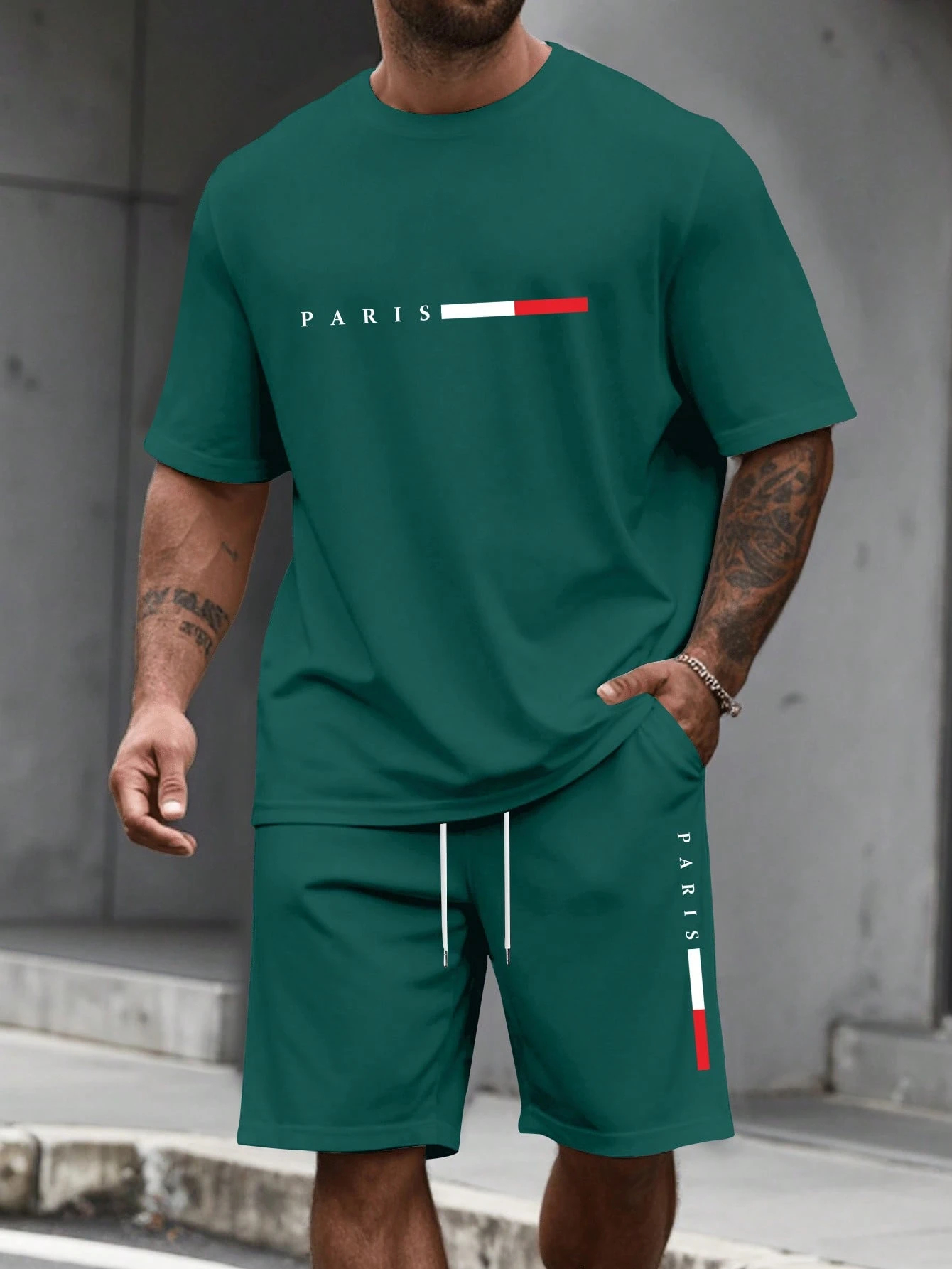 Survêtement pour homme 2 pièces ​ Ensemble de vêtements de sport pour homme, t-shirt à manches courtes et col rond, short, taille plus, t-shirts pour homme, vêtements d'été