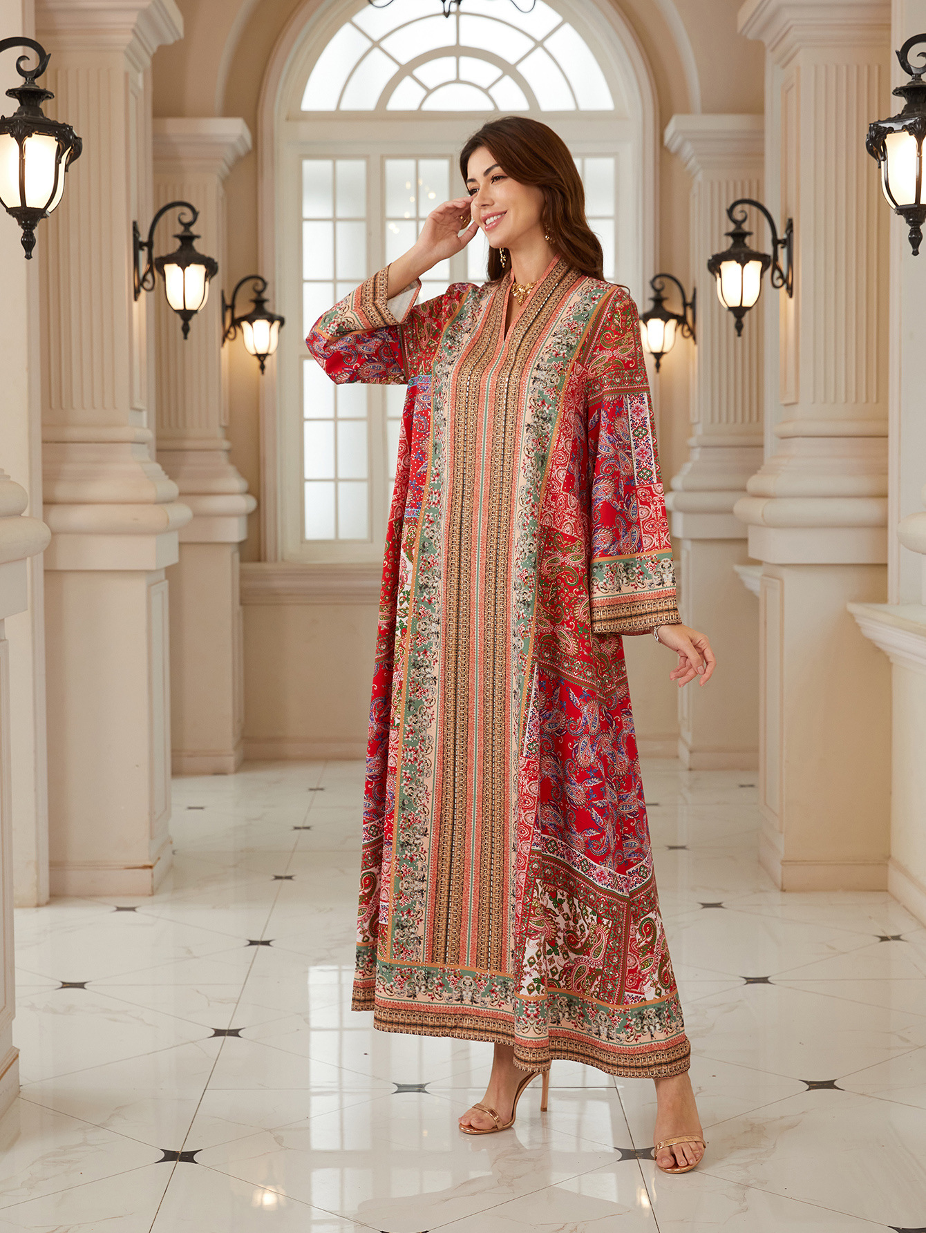 Robe de luxe pour Ramadan du moyen-orient, mode européenne et américaine, dubaï, vêtements pour femmes musulmanes, arabie saoudite, robe pull imprimée