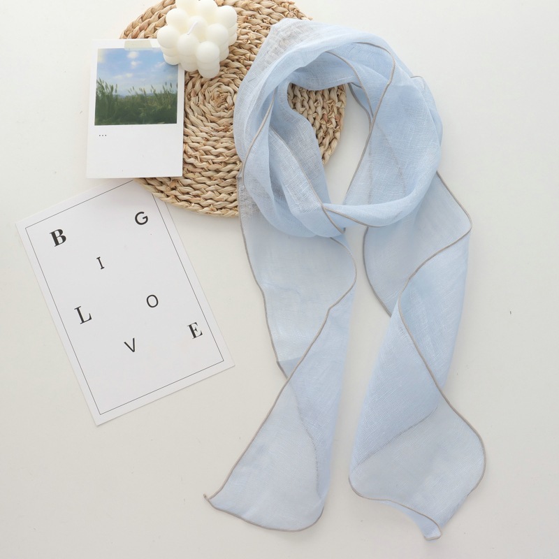 Nouveau style élégant et haut de gamme : Écharpe longue en lin, ruban, foulard coréen simple et polyvalent pour femme, protection du cou, bandeau.