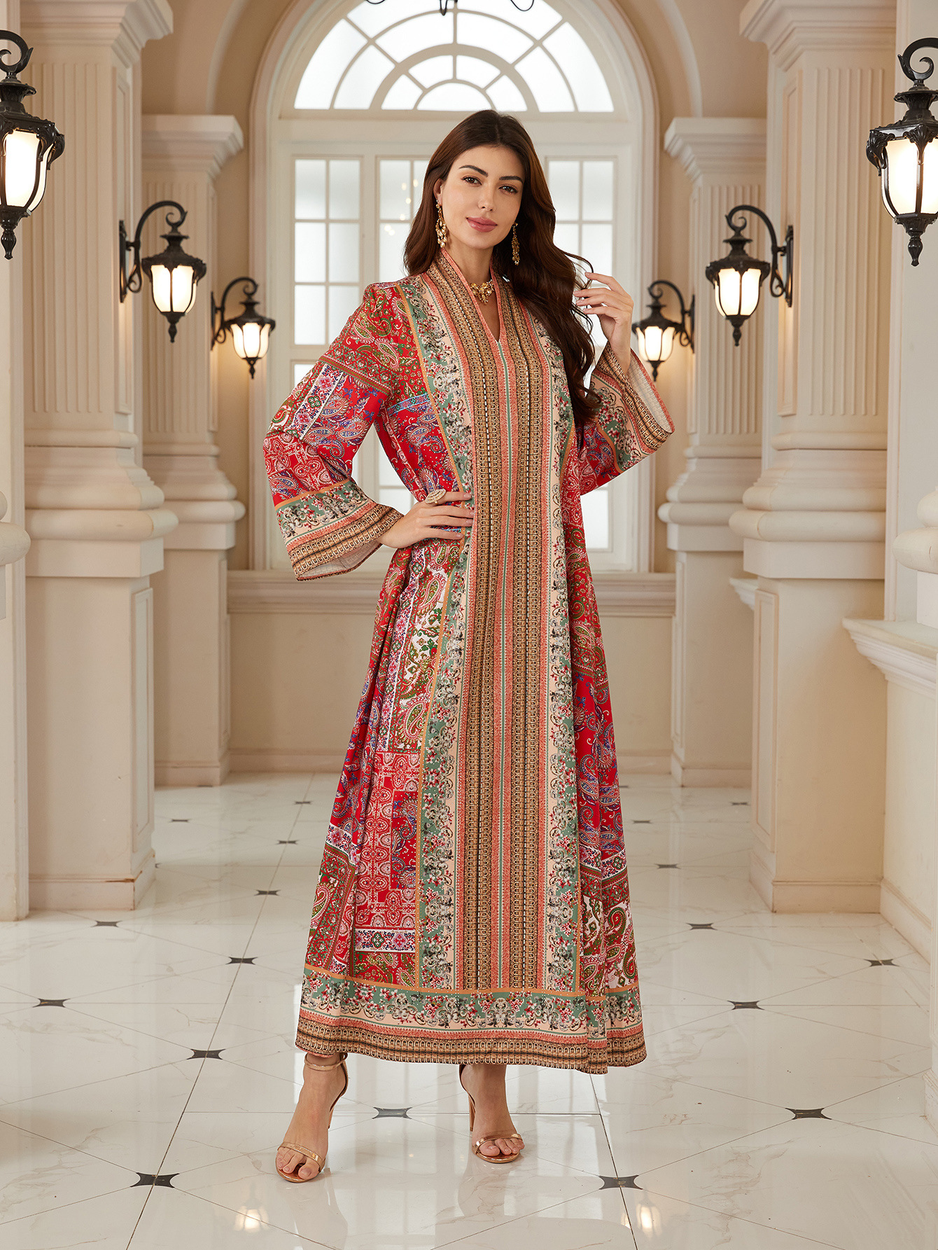 Robe de luxe pour Ramadan du moyen-orient, mode européenne et américaine, dubaï, vêtements pour femmes musulmanes, arabie saoudite, robe pull imprimée