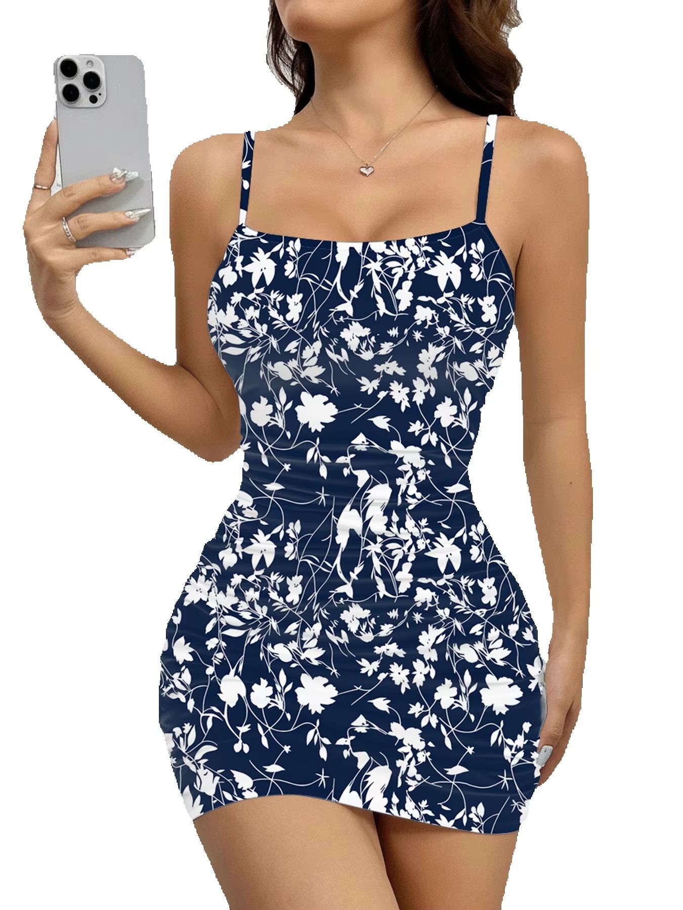Robe d'été décontractée pour femmes, confortable, à imprimé floral, col carré, sans manches, à bretelles, jupe courte