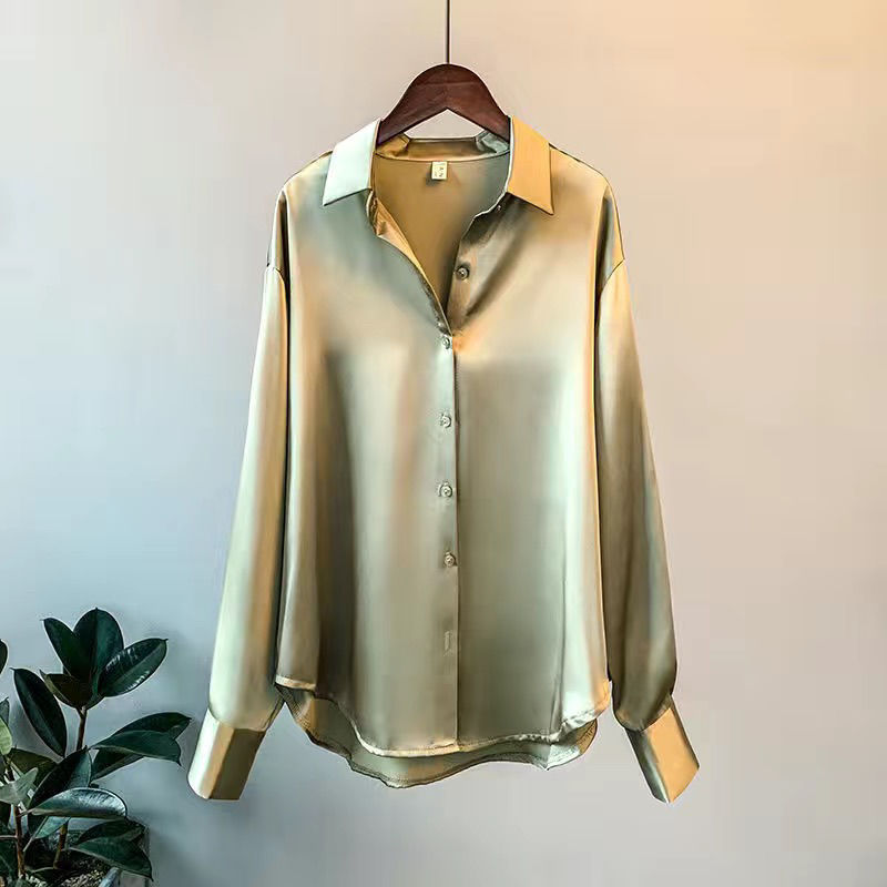 Chemises élégantes et luxueuses pour femmes, manches longues, chemisiers en satin, tenue de bureau pour femme, chemise ample boutonnée, haut blanc, nouvelle collection printemps-automne.
