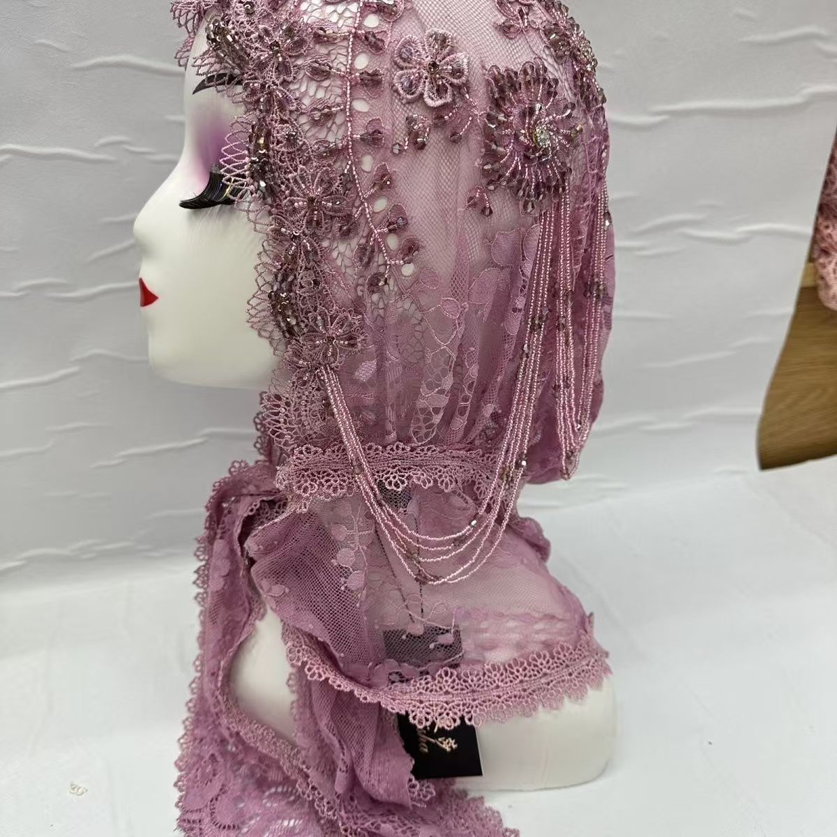 Hijabs pour femmes musulmanes noir gris avec perles Ramadam foulard soirée luxe Kufi écharpe dubaï Turban Islam chapeau