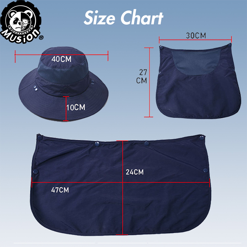 MUSION chapeau de pêcheur moto cagoule UPF 50 + résistant aux UV couleur unie casquette de pêche détachable chapeau de jardinage casquette de randonnée en plein air
