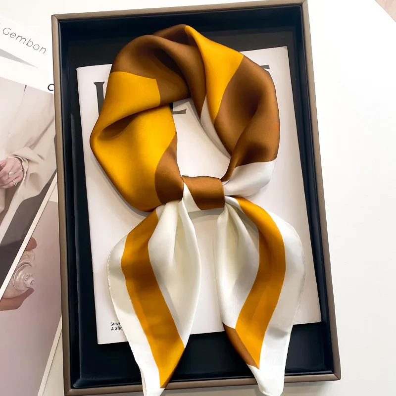 70cm foulard en soie femmes mode soie Satin foulard femme cheveux cravates bandeau cheveux ornement femme Bandana sac foulards