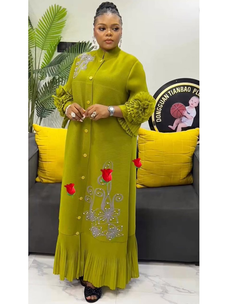 ANLAN mode imprimé robe longue plissée femmes revers manches florales conception simple boutonnage robes trapèze 2025 été nouveau 5AN6018