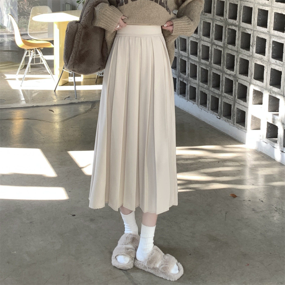Jupe longue plissée noire de style coréen pour femmes, modeste, relaxation, étudiant