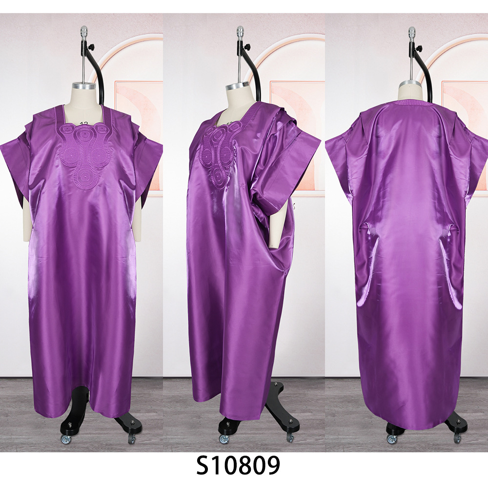 Robe Bubu brodée en Satin pour femmes, modeste, pour tenues d'église, traditionnelle africaine, longue, ample, col carré, manches chauve-souris, nouvelle collection 2025