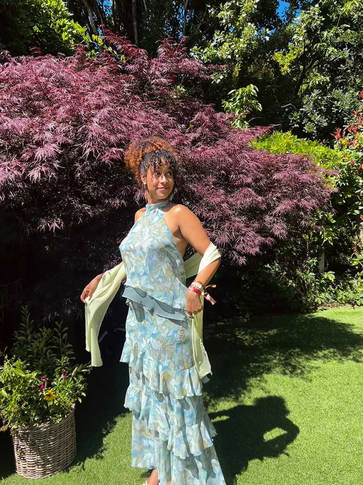Ensemble deux pièces en mousseline à imprimé floral pour femme, chemisier sans manches à col halter et jupe midi à volants superposés à taille contrastante, tenue de vacances