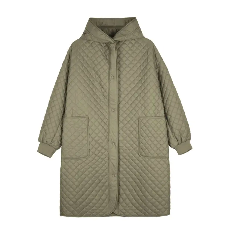 Manteau en duvet de coton de longueur moyenne à capuche pour femme, manteau coupe-vent à grande poche, mode coréenne, automne et hiver