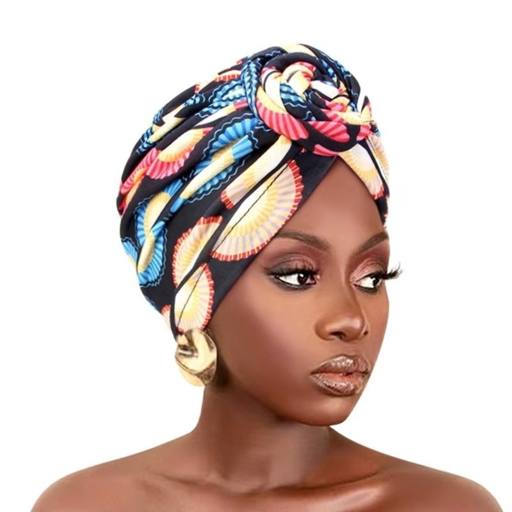 Bonnet Hijab Plissé à Nœud Torsadé Style Turban Imprimé Africain – Chapeau Nœud Floral Doux et Confortable pour Femme