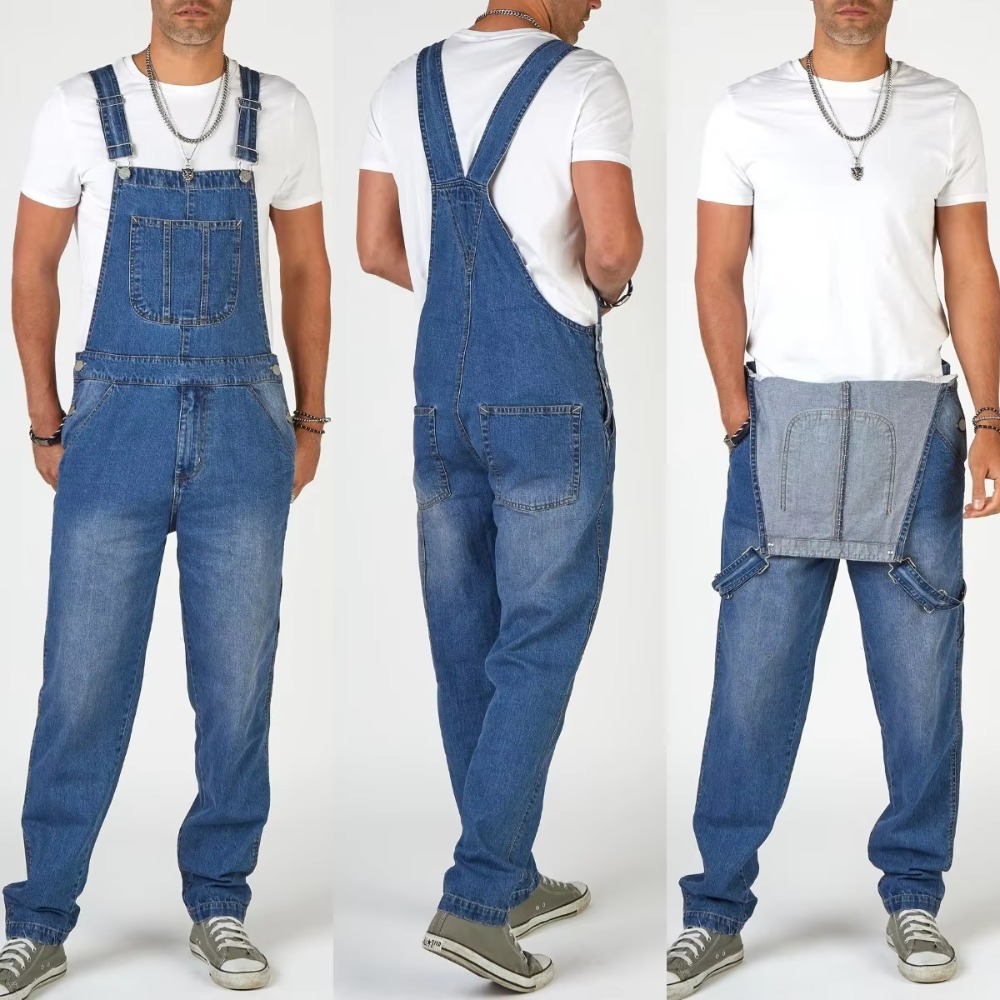 Pantalon à bretelles en Denim pour hommes, combinaisons pleine longueur délavée, salopette en jean droit Hip Hop pour hommes, Streetwear, nouvelle combinaison masculine