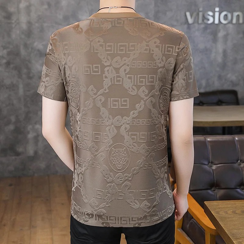 T-shirt à manches courtes en soie glacée pour homme, idéal pour la course et le fitness en été, séchage rapide, broderie, haut de sport respirant, vêtements pour homme