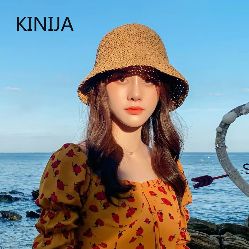 Chapeau de paille de plage pour femme, chapeau bob d'été, chapeau de pêcheur, chapeau Panama tissé à la main, chapeau de soleil pour fille, accessoire de pêche