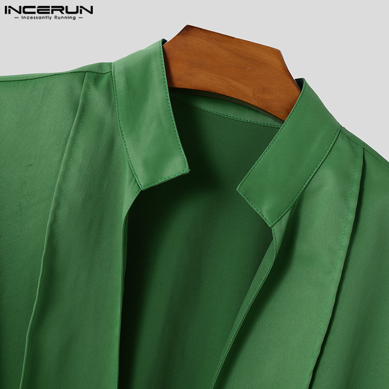 Chemises INCERUN pour hommes – Hauts unis à col en V, style vintage, vêtements de fête, streetwear, chemisiers oversize pour l'été et le printemps