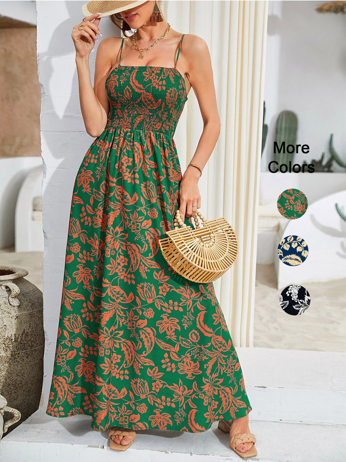 Robe moulante bohème à imprimé floral pour femme, longue sans manches en tissu tissé d'été, avec ceinture ajustée à nouer au dos
