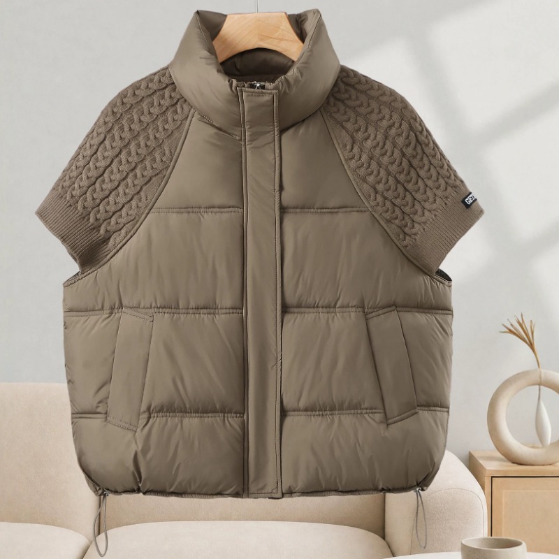 Gilet matelassé à col montant pour femmes, nouvelle collection automne-hiver, en maille à empiècements, à manches courtes, ample, chaud, en coton, vêtement d'extérieur.