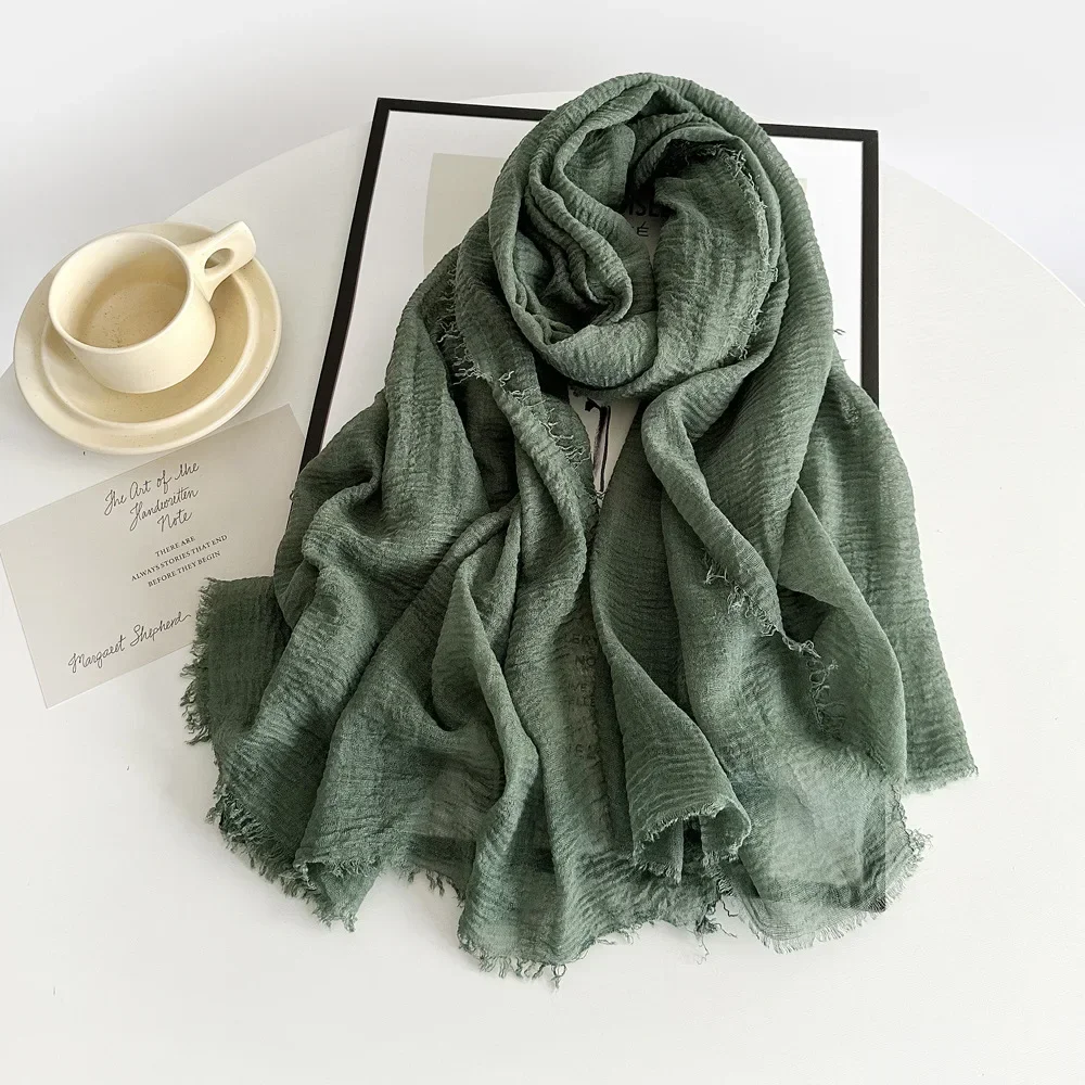 Femmes coton lin écharpe châle Hijab musulman Long foulard foulards bandeau solide foulards femme plaine foulard