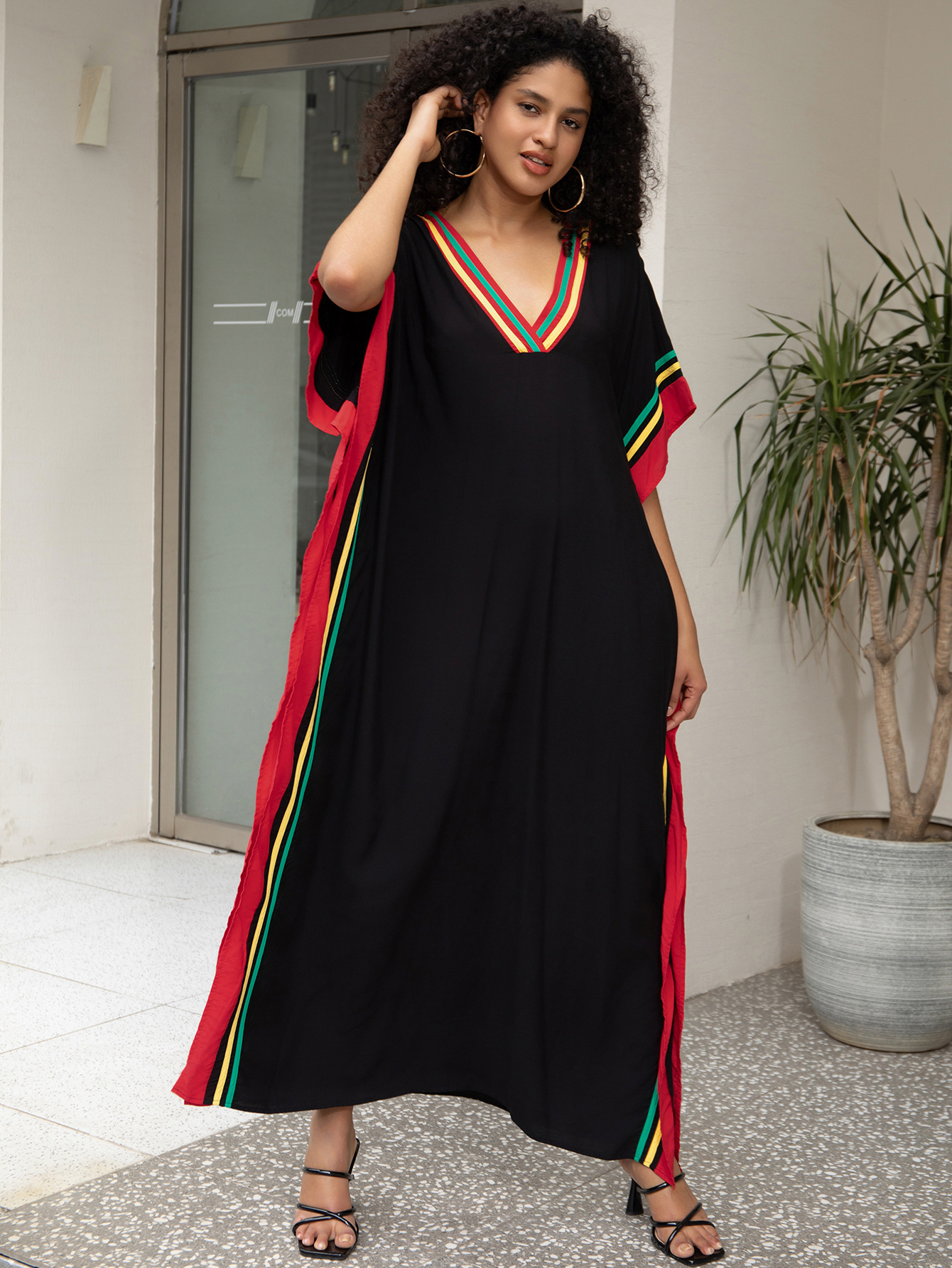 Robes Kaftan pour femmes, col en V, imprimé, paréo de plage grande taille, robe de détente