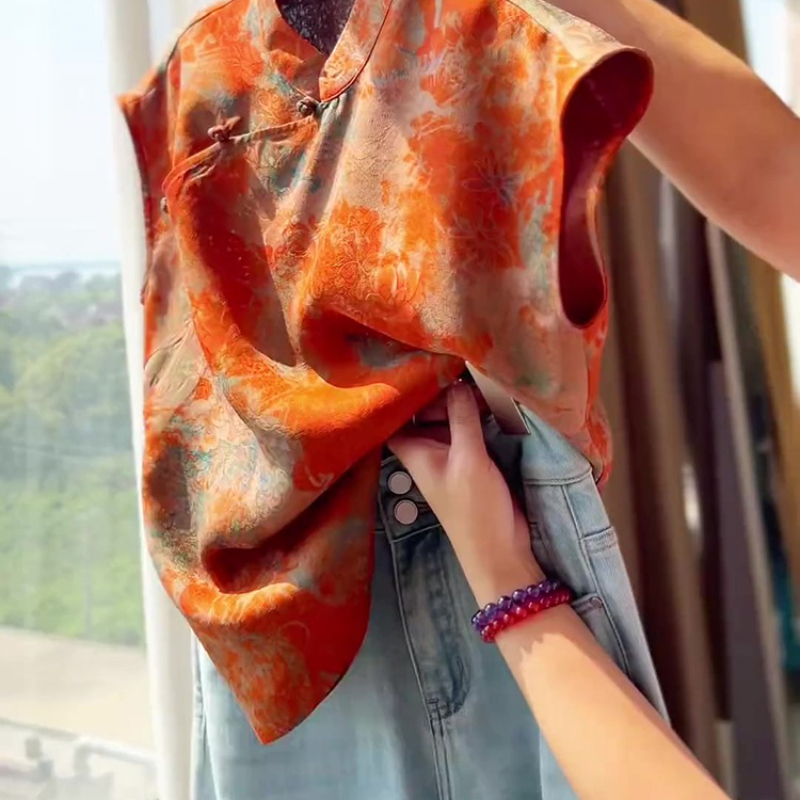 Chemisiers de Style chinois pour femmes, chemises coréennes, mode ample, vêtements Vintage imprimés, hauts sans manches pour femmes, printemps/été