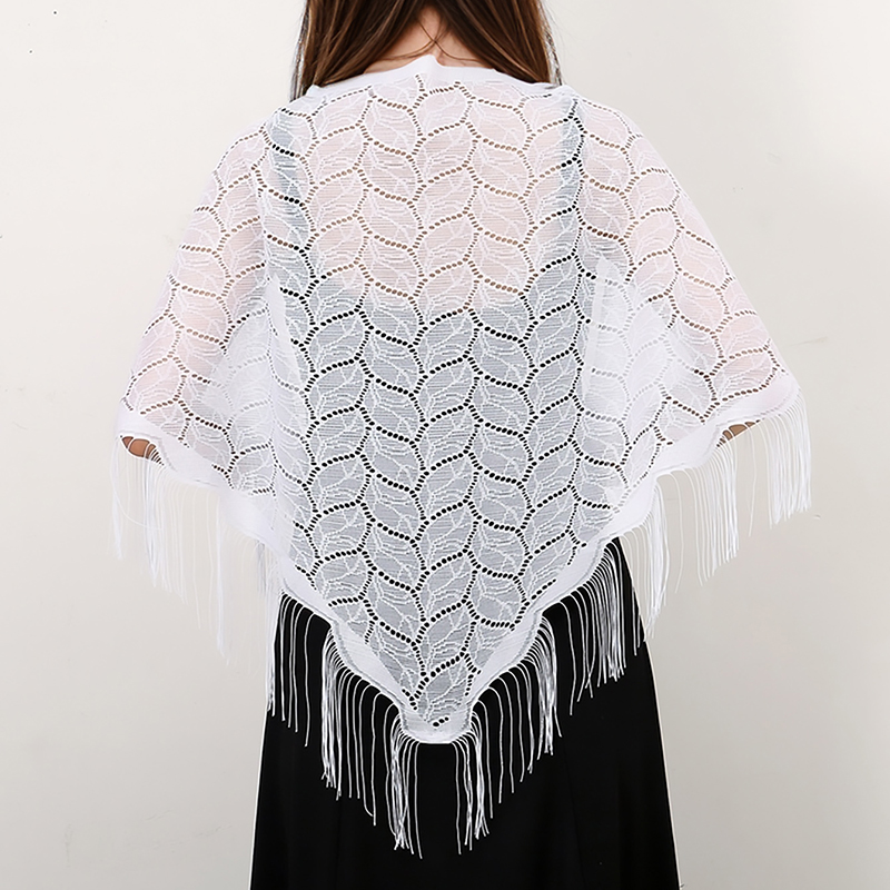 Écharpe triangulaire à glands élégants pour femmes, châles de prière en polyester, écharpe en dentelle pure pour documents d'église, écharpes de mariage, châle transparent