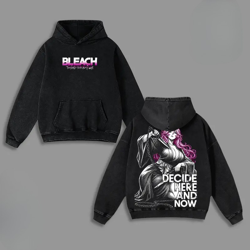 Vêtements Anime Bleach, sweat-shirt à capuche graphique Hikifune Kirio pour hommes et femmes, sweat-shirt en coton vintage lavé, streetwear Harajuku pour hommes