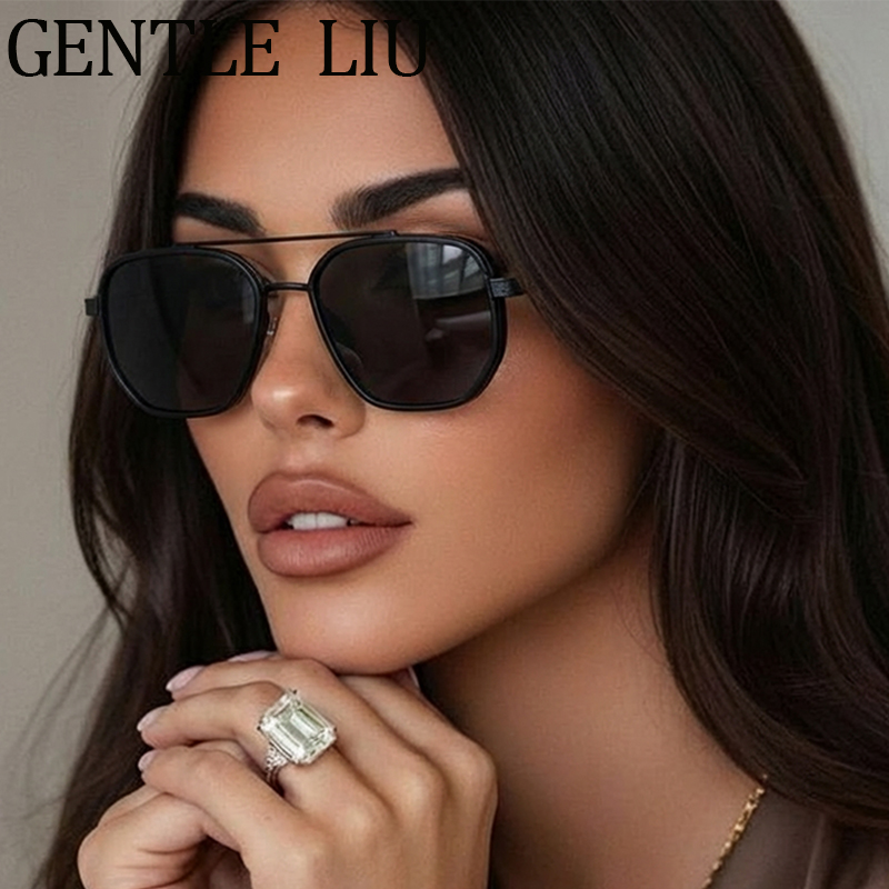 Lunettes de soleil polarisées carrées pour femmes 2026 – Marque de luxe vintage punk, verres photochromiques, double pont métallique, pour dames