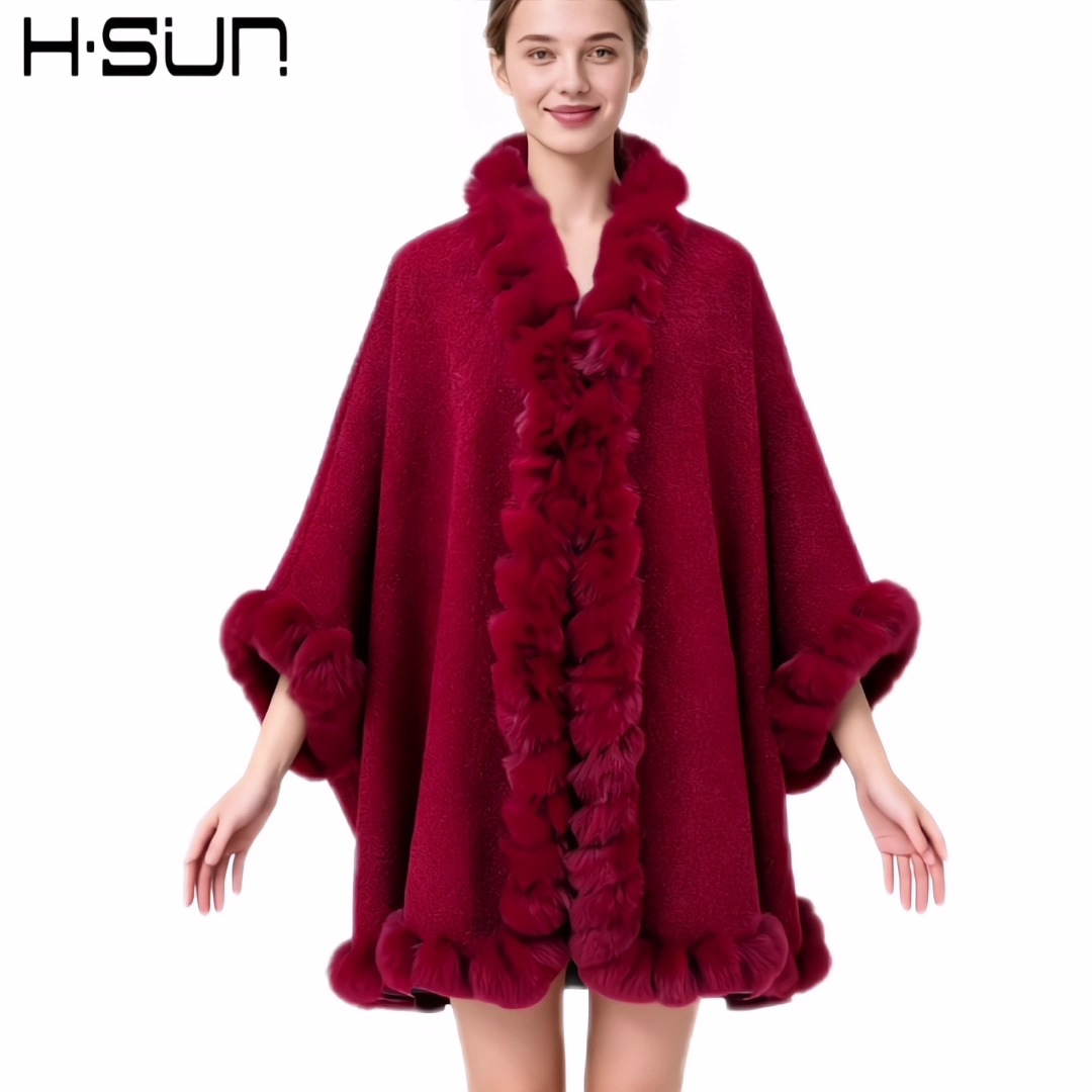 Automne hiver 2025 nouvelle mode femmes couleur unie décontracté à la mode élégant luxe fausse fourrure manteaux femme vêtements Ponchos Capes hauts